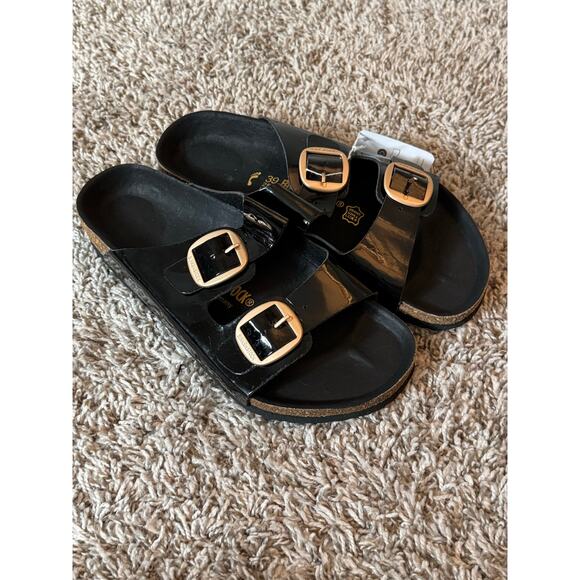 NWT Birkenstock 39 Arizona Big Buckle High Shine Sandals in Black - Picture 4 of 7